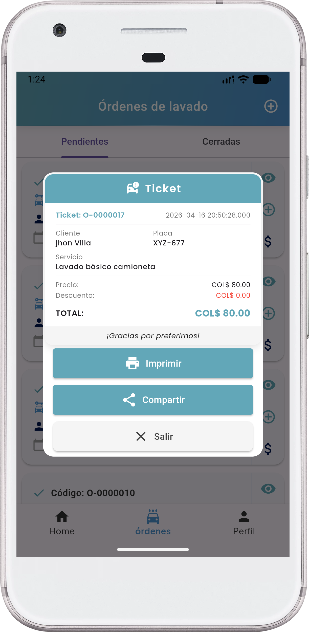 Captura de Sistema para controlar Car Wash